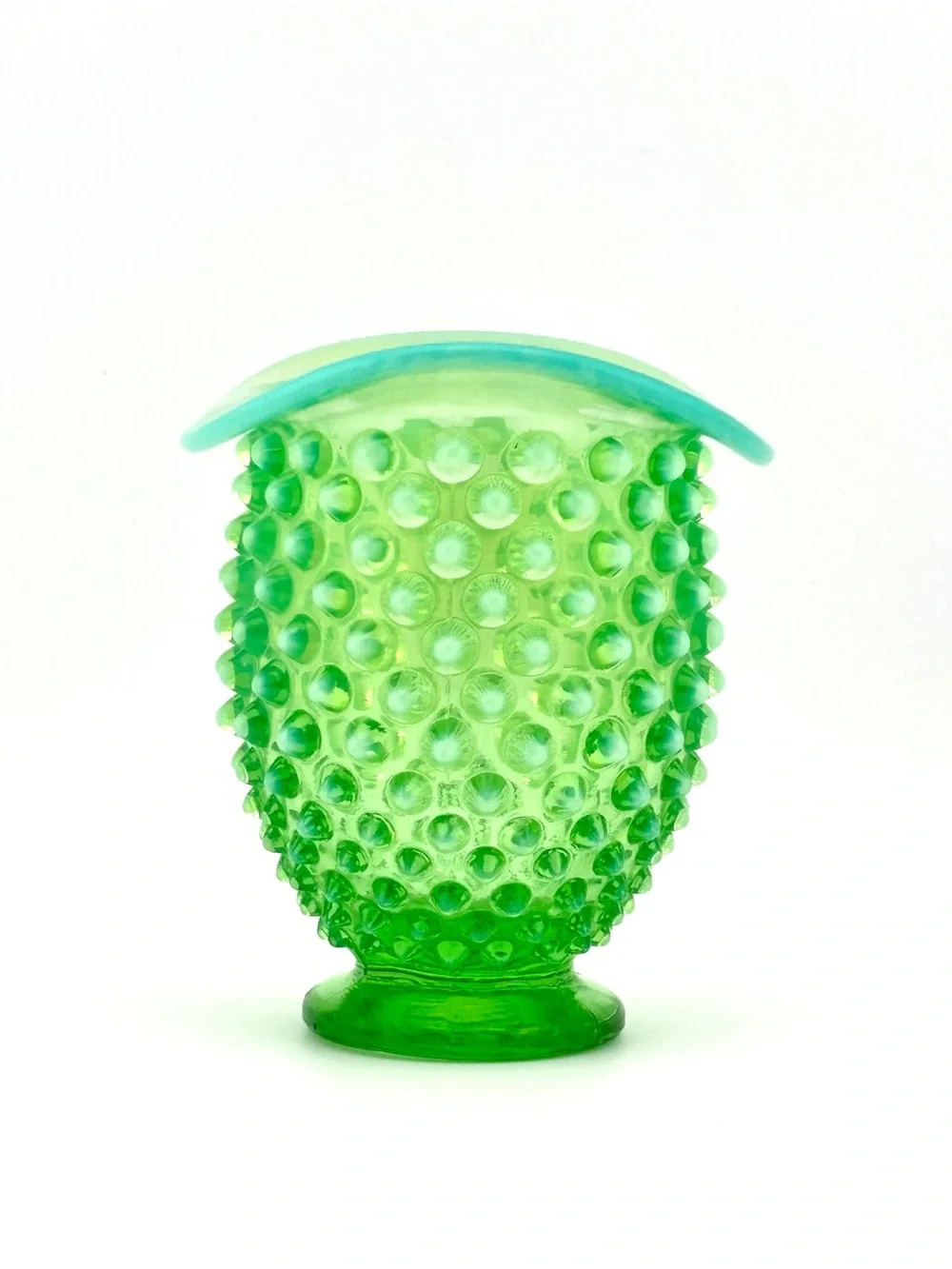 Vintage Fenton Green Opalescent Hobnail Uranium Glass Bud Vase